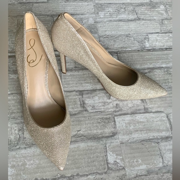 SAM EDELMAN: HAZEL POINTED TOE HEEL, LIGHT GOLD MESH - Picture 9 of 14